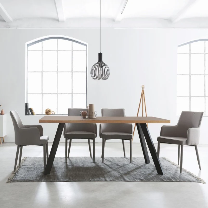 Tavolo fisso 160x80x74H con piano cacao e bordo legno e struttura in acciaio antracite Marburg