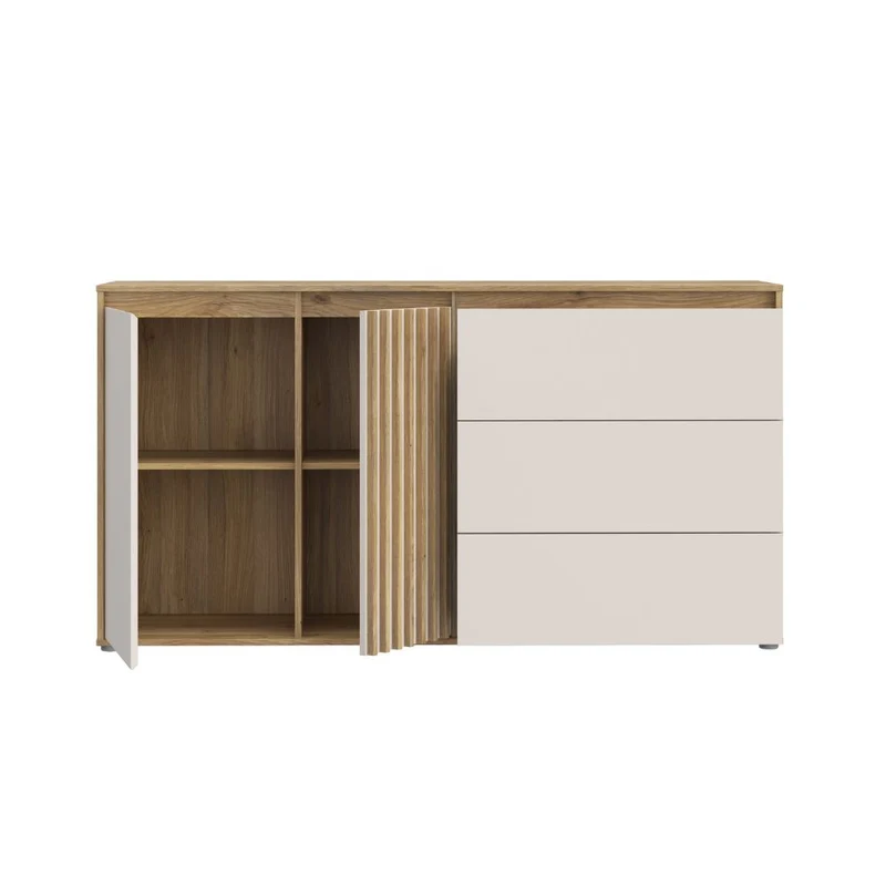 Madia con 3 cassetti e anta cannettata colore rovere e cashmere Neutra