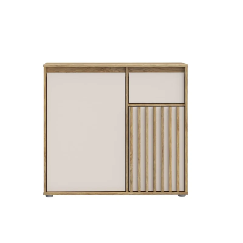 Mobile multiuso con anta cannettata e cassetto colore rovere e cashmere Neutra