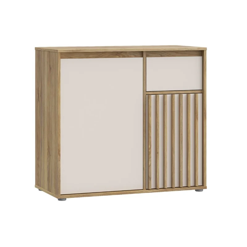 Mobile multiuso con anta cannettata e cassetto colore rovere e cashmere Neutra