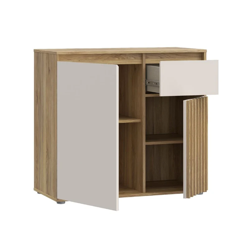 Mobile multiuso con anta cannettata e cassetto colore rovere e cashmere Neutra
