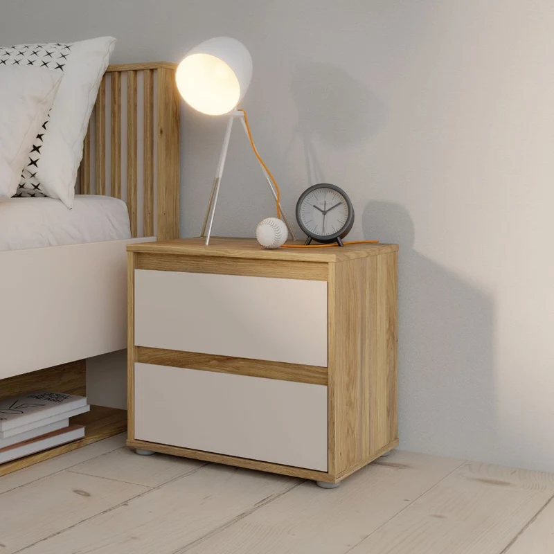 Comodino con 2 cassetti colore rovere e cashmere Neutra