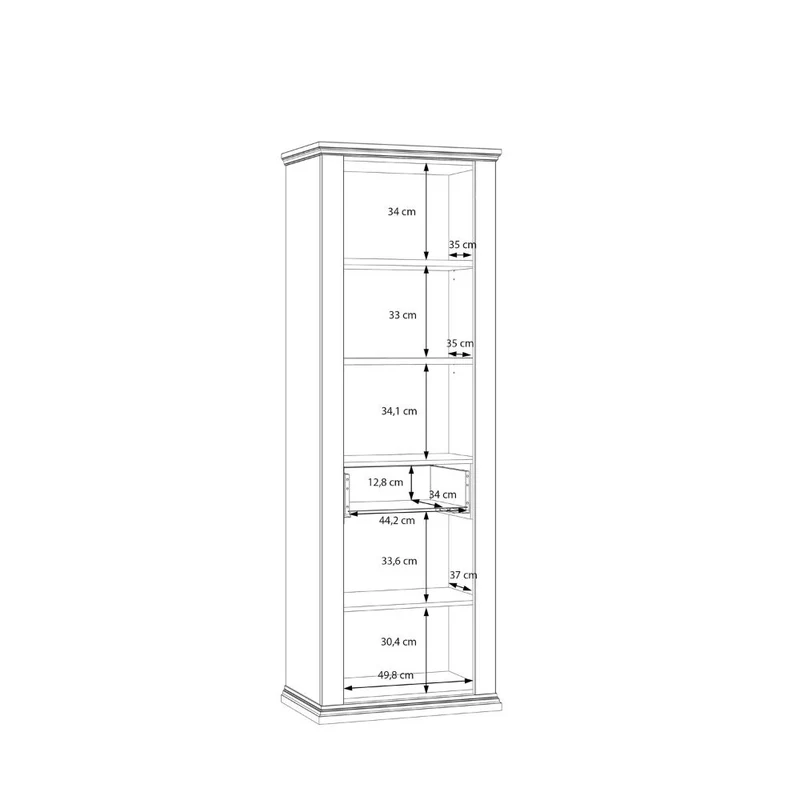 Vetrina 1 anta vetro e 1 anta con cassetto 202 cm colore bianco e rovere Essenza
