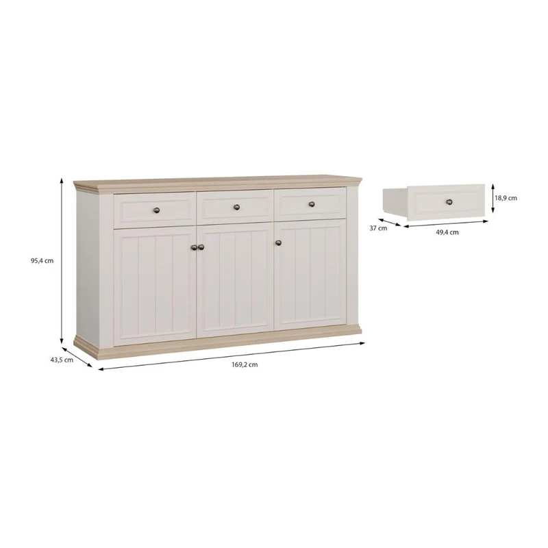 Madia 3 ante e 3 cassetti colore bianco e rovere 169 cm Essenza