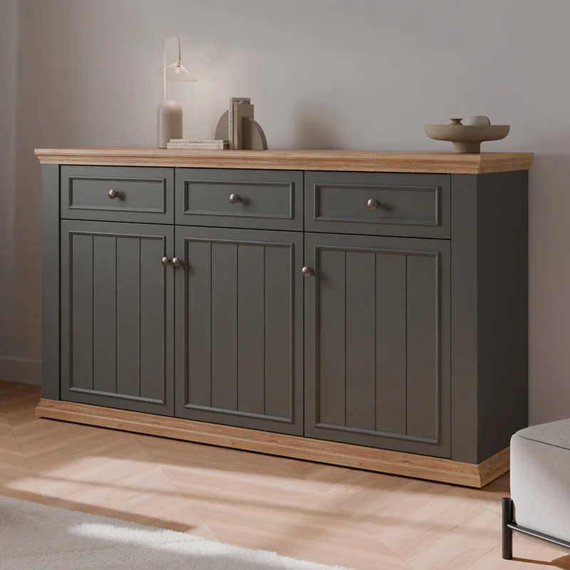 Madia 3 ante e 3 cassetti colore grigio scuro e rovere 169 cm Essenza