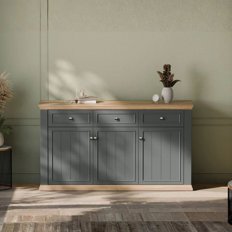 Madia 3 ante e 3 cassetti colore grigio scuro e rovere 169 cm Essenza