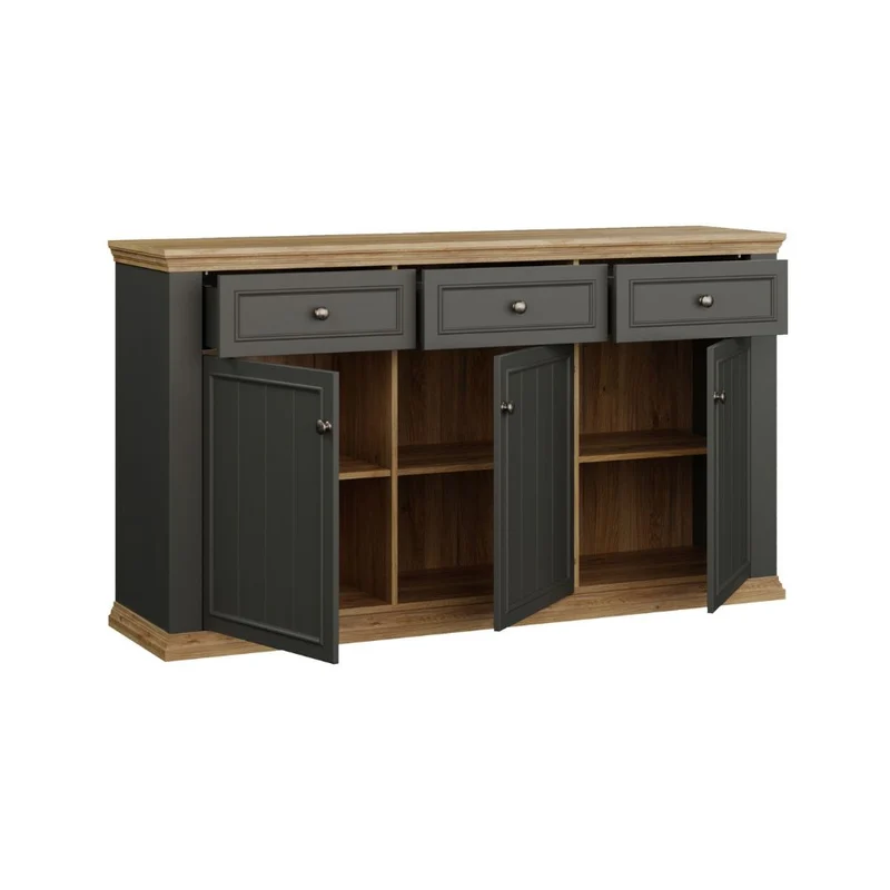 Madia 3 ante e 3 cassetti colore grigio scuro e rovere 169 cm Essenza