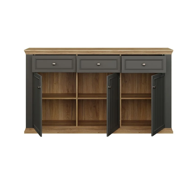 Madia 3 ante e 3 cassetti colore grigio scuro e rovere 169 cm Essenza