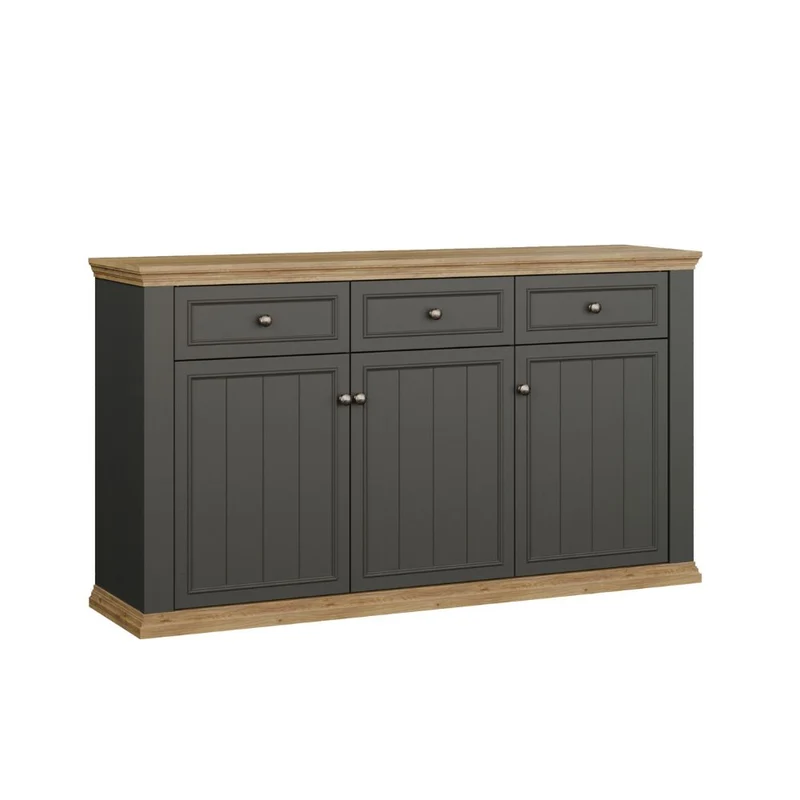 Madia 3 ante e 3 cassetti colore grigio scuro e rovere 169 cm Essenza