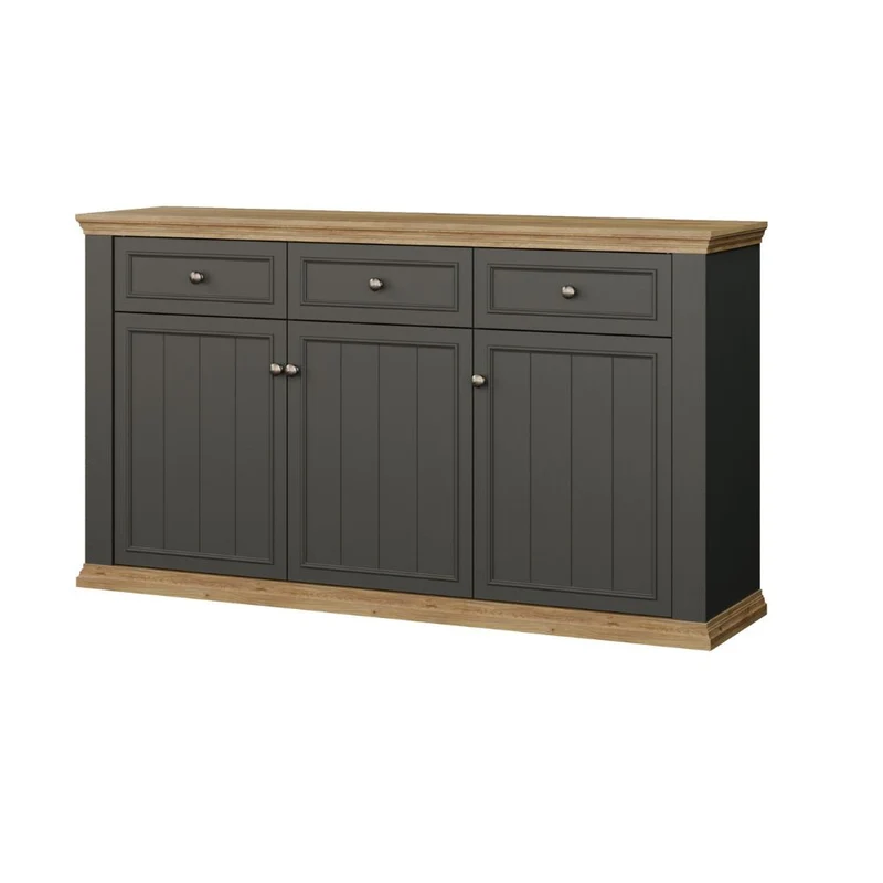 Madia 3 ante e 3 cassetti colore grigio scuro e rovere 169 cm Essenza