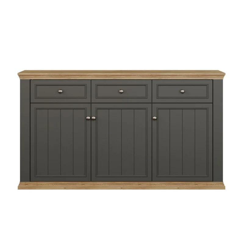 Madia 3 ante e 3 cassetti colore grigio scuro e rovere 169 cm Essenza