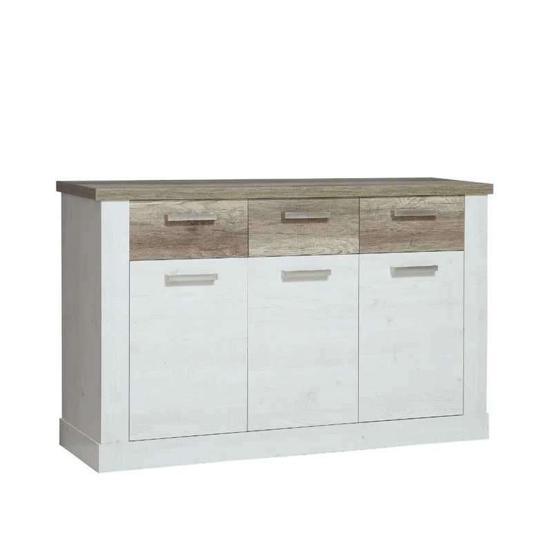 Madia 3 ante e 3 cassetti 213 cm pino bianco con top rovere antico Flux