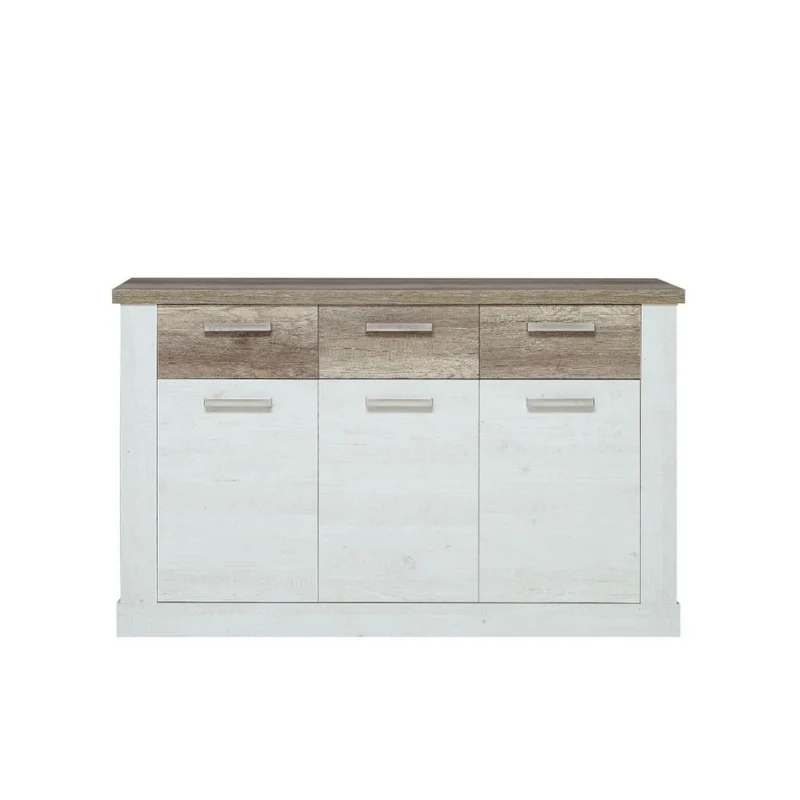 Madia 3 ante e 3 cassetti 213 cm pino bianco con top rovere antico Flux