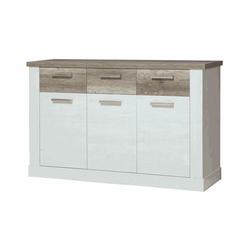 Madia 3 ante e 3 cassetti 213 cm pino bianco con top rovere antico Flux