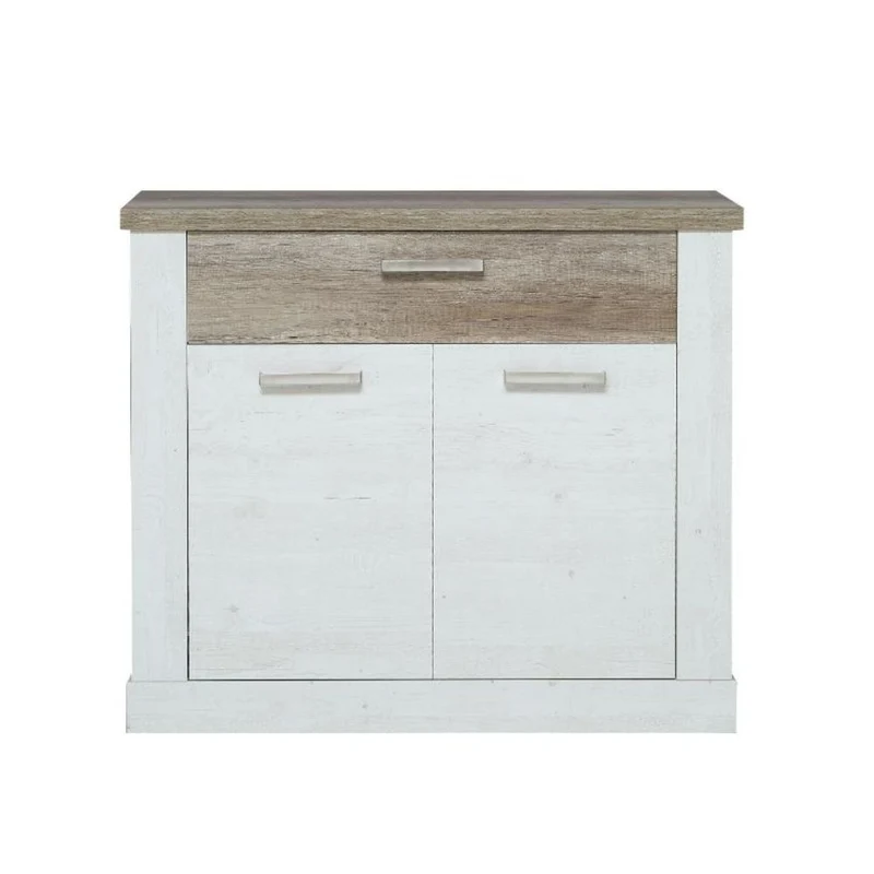 Madia 2 ante e 1 cassetto 101 cm pino bianco con top rovere antico Flux