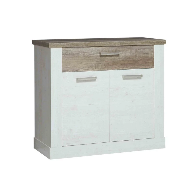 Madia 2 ante e 1 cassetto 101 cm pino bianco con top rovere antico Flux