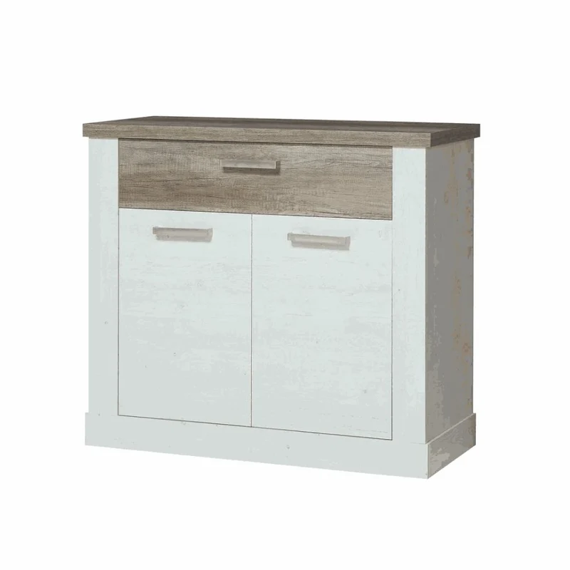 Madia 2 ante e 1 cassetto 101 cm pino bianco con top rovere antico Flux