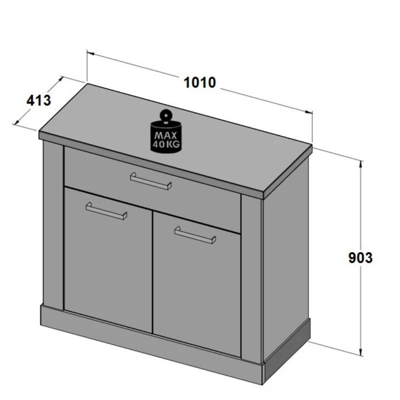 Madia 2 ante e 1 cassetto 101 cm pino bianco con top rovere antico Flux