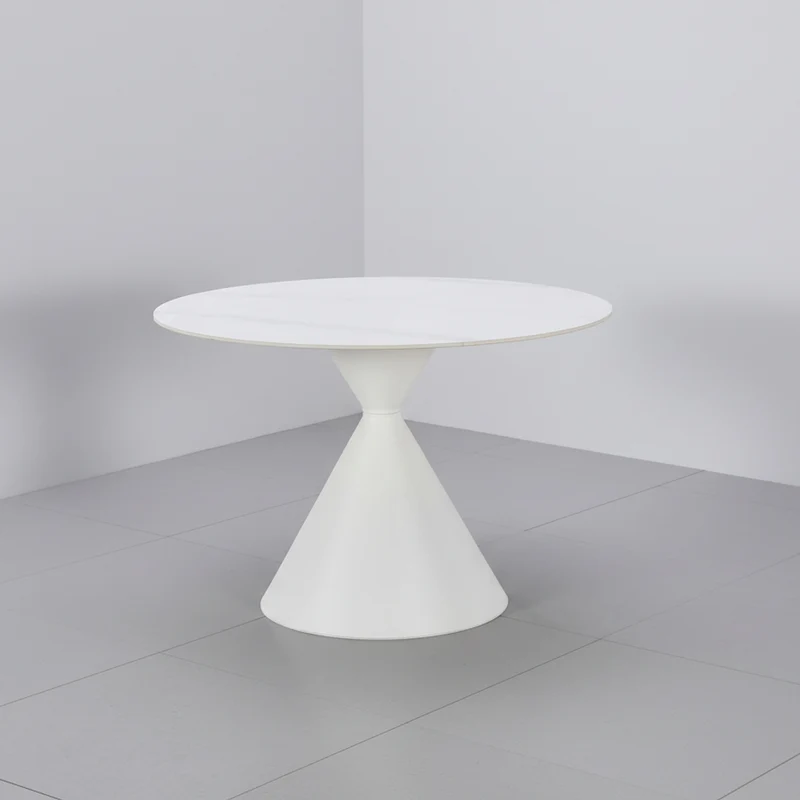 Tavolo rotondo Ø120 cm in ceramica effetto marmo bianco con base conica in metallo Taini