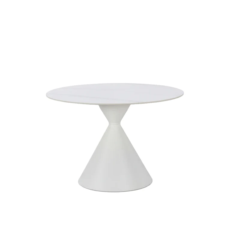 Tavolo rotondo Ø120 cm in ceramica effetto marmo bianco con base conica in metallo Taini