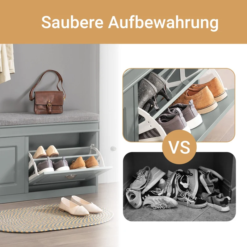 SoBuy | Schuhkipper | Schuhbank mit Schuhfach | Sitzkommode Hellgrau | FSR64-HG