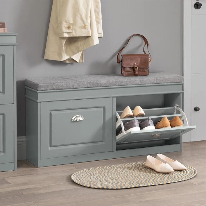SoBuy | Schuhkipper | Schuhbank mit Schuhfach | Sitzkommode Hellgrau | FSR64-HG