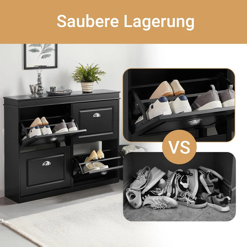 SoBuy | Schuhkipper | Schuhschrank mit 4 Klappen | Schuhkommode Schwarz | FSR79-SCH