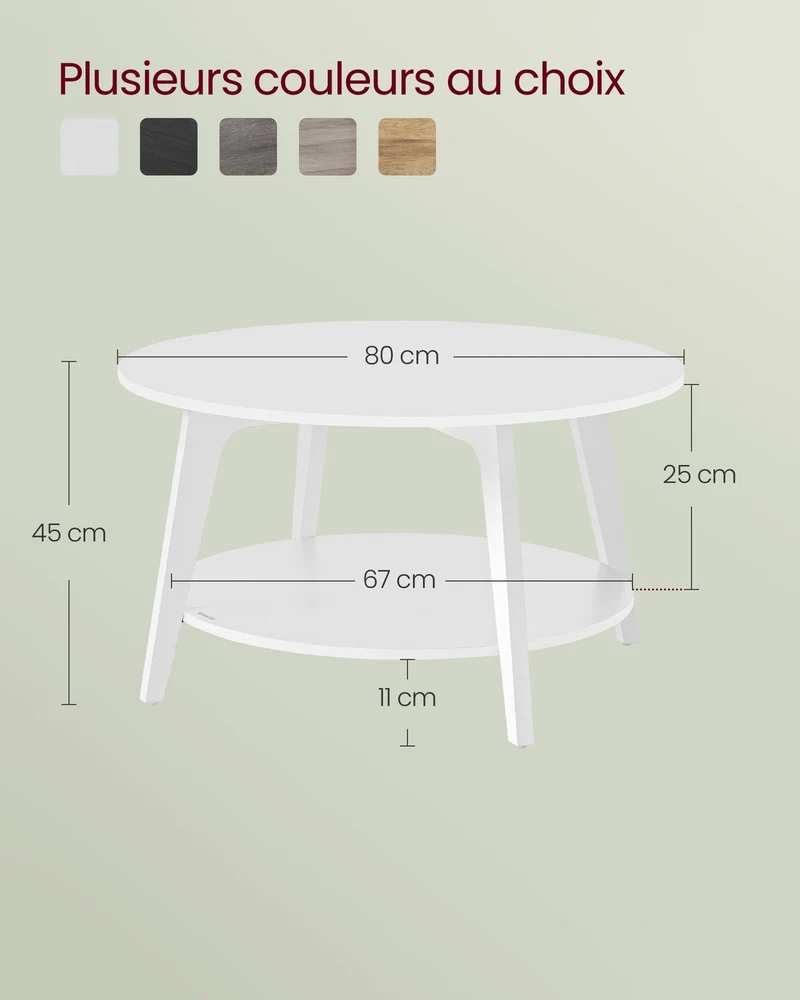 Table basse ronde design moderne 80 x 45 cm usage salon deux niveaux en aggloméré blanc nuage 12_0011765