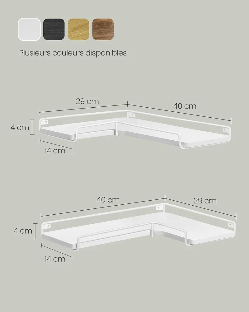 Lot de 2 étagères suspendues design épuré rangement mural 40 x 29 x 14 cm en panneau d'aggloméré blanc 12_0011395