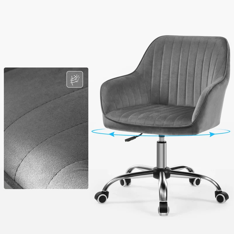 Chaise de bureau ergonomique pivotante hauteur réglable 64 x 62 x 90 cm confort optimal style moderne en tissu velours gris clair 12_0009927