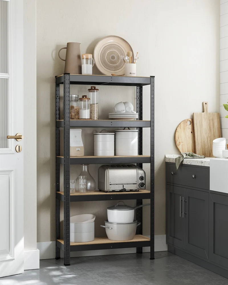 Étagère à 5 niveaux réglables pour salon cuisine 150 x 75 x 30 cm charge maximale 650 kg style industriel en acier noir 12_0009122