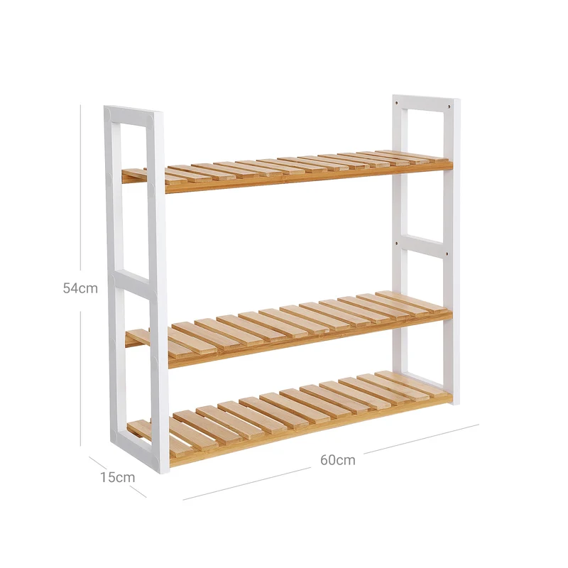 Étagère murale en bambou naturel 60 x 15 x 54 cm pour salon salle de bain rangement esthétique en bambou beige 12_0008745