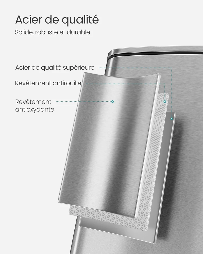 Poubelle de cuisine à pédale 34 x 28,5 x 40,4 cm avec seau intérieur ergonomique style moderne en acier argent métallique 12_0011810