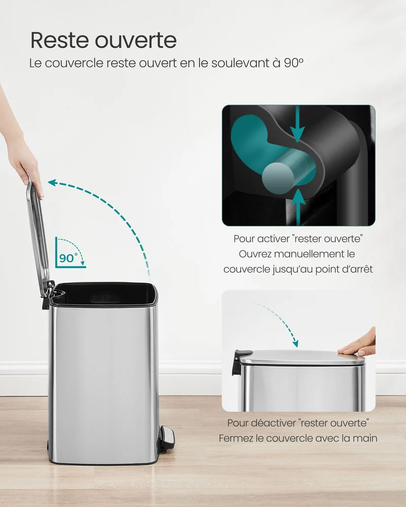 Poubelle de cuisine à pédale 34 x 28,5 x 40,4 cm avec seau intérieur ergonomique style moderne en acier argent métallique 12_0011810