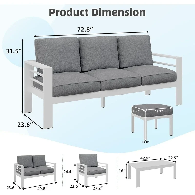 AECOJOY Ensemble de 7 Meubles de Jardin en Aluminium pour Extérieur