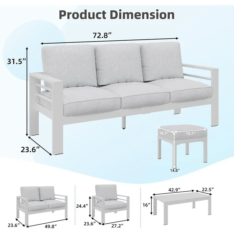 AECOJOY Ensemble de 7 Meubles de Jardin en Aluminium pour Extérieur