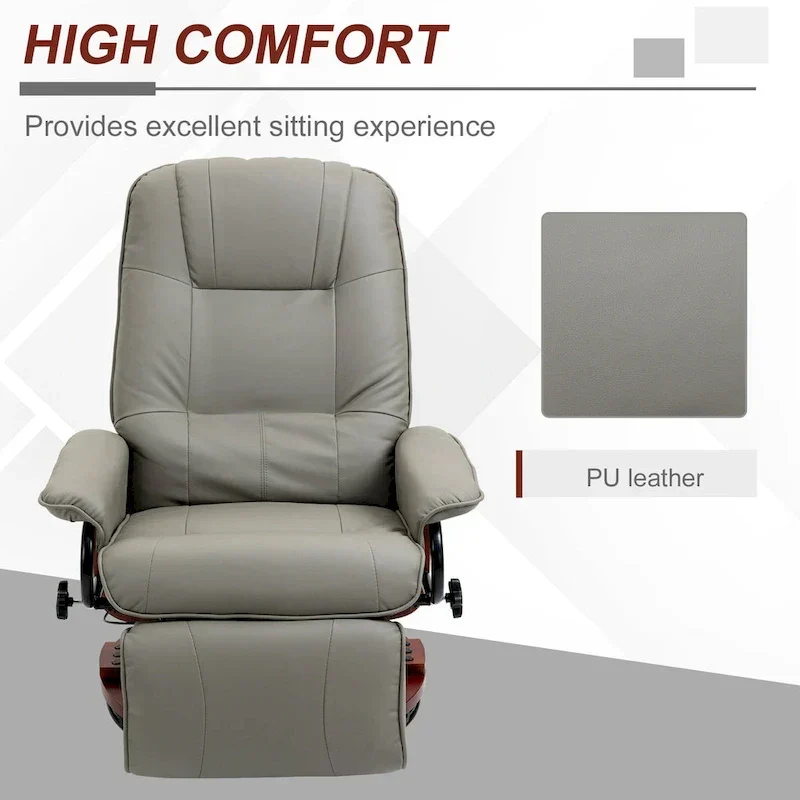 Fauteuil inclinable manuel pivotant en similicuir HomCom avec repose-pieds confortable et relaxant
