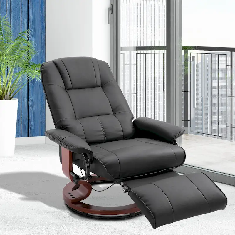 Fauteuil inclinable manuel pivotant en similicuir HomCom avec repose-pieds confortable et relaxant