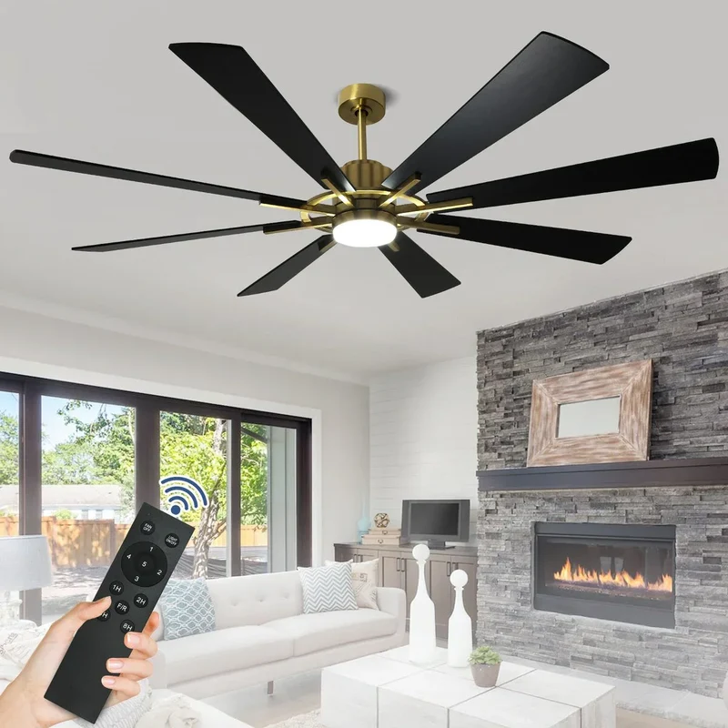 Ventilateur de plafond télécommandé avec lumières, grandes 8 pales en bois