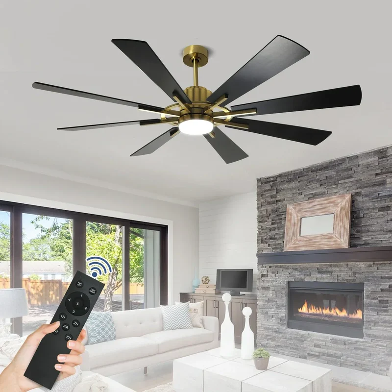 Ventilateur de plafond télécommandé avec lumières, grandes 8 pales en bois
