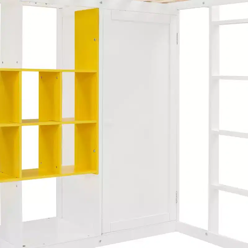 Lit mezzanine enfant avec armoire et étagères, Cadre de lit mezzanine en bois avec meuble de rangement pour enfants et adolescents