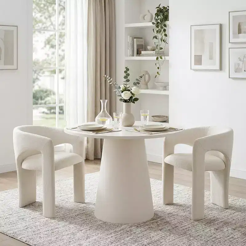 Petit ensemble de salle à manger pour 2 personnes, chaises rembourrées beiges, table à manger ronde sur pied, meubles de cuisine modernes et compacts - Panipeachy