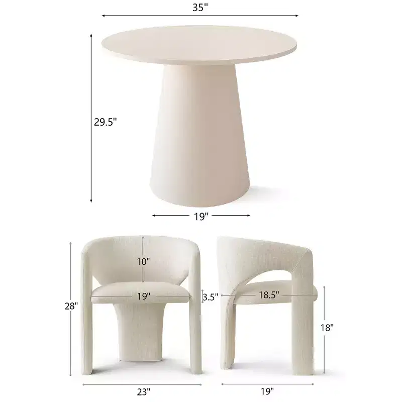 Petit ensemble de salle à manger pour 2 personnes, chaises rembourrées beiges, table à manger ronde sur pied, meubles de cuisine modernes et compacts - Panipeachy