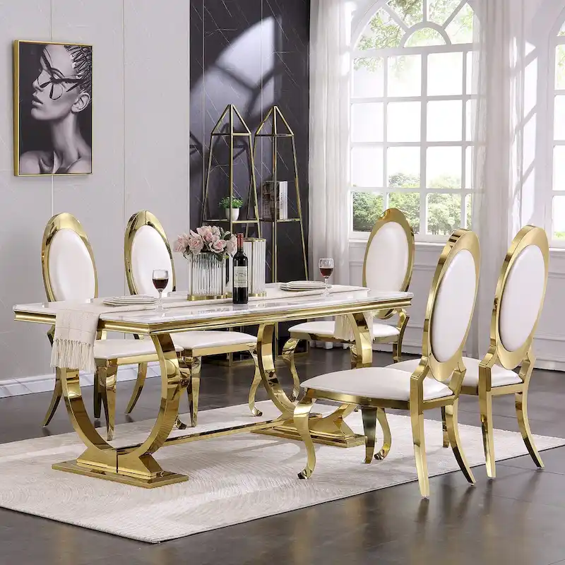Table de salle à manger moderne avec piètement en U en acier inoxydable