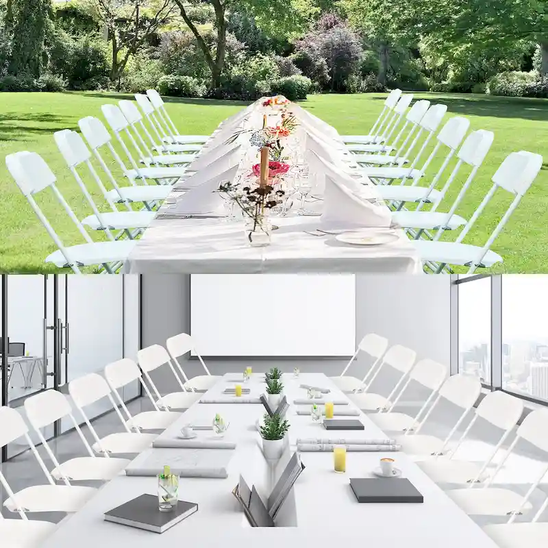 Chaise pliante en plastique, lot de 10, capacité de 158 kg pour événements, bureau, mariage, fête, pique-nique, cuisine, salle à manger