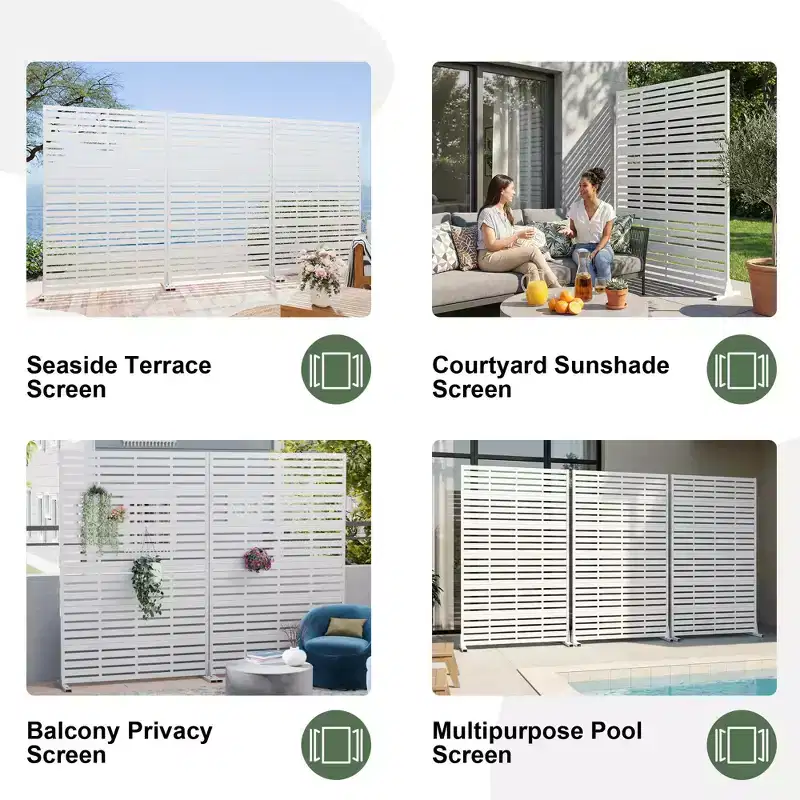MAYEERTY 72x47 Écran de confidentialité extérieur naturel blanc, séparateur pliable naturel en 6 pièces pour jardin et cour arrière