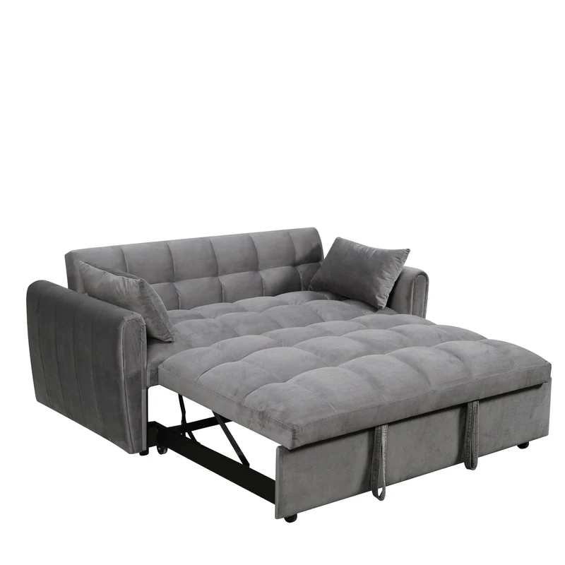 64,96 Canapé-lit convertible 3-en-1 en velours avec dossier réglable, poche de rangement et capacité de poids de 227 kg