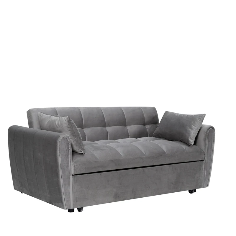 64,96 Canapé-lit convertible 3-en-1 en velours avec dossier réglable, poche de rangement et capacité de poids de 227 kg