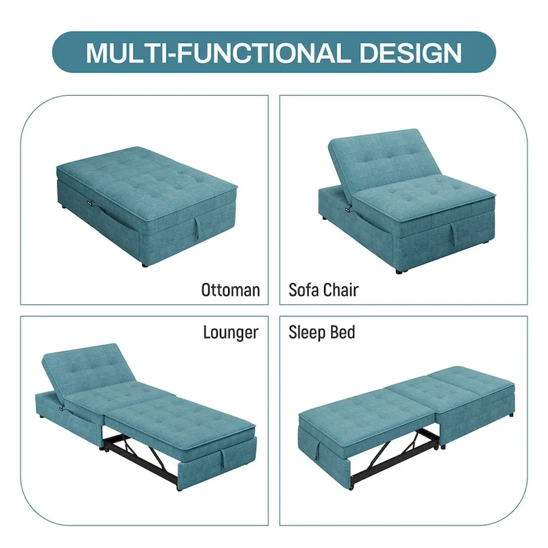 Canapé convertible 3 places 4-en-1 en lin 72,5" avec dossier réglable sur 5 niveaux et poche de rangement