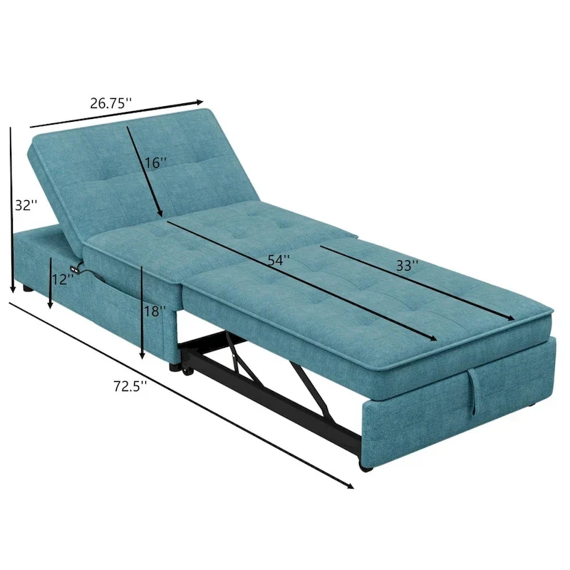 Canapé convertible 3 places 4-en-1 en lin 72,5" avec dossier réglable sur 5 niveaux et poche de rangement
